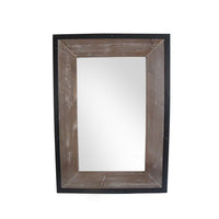 Transitional Mirror with Wooden Framing and Metal Outline, Black & Brown - BM205943