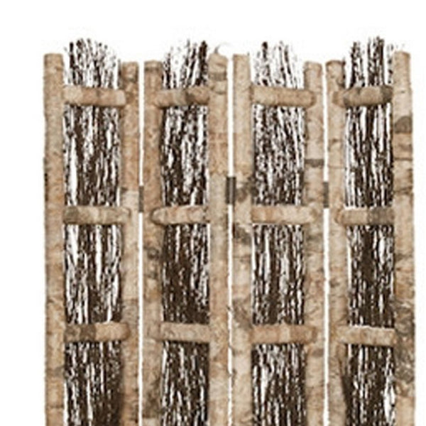 Wooden Foldable Screen with Twig Design 4 Ladder Style Panels, Brown - BM205946