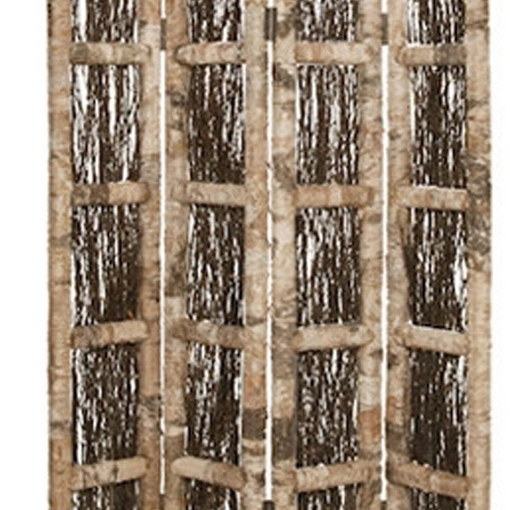 Wooden Foldable Screen with Twig Design 4 Ladder Style Panels, Brown - BM205946
