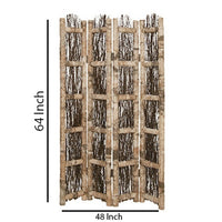 Wooden Foldable Screen with Twig Design 4 Ladder Style Panels, Brown - BM205946