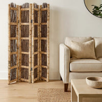 Wooden Foldable Screen with Twig Design 4 Ladder Style Panels, Brown - BM205946