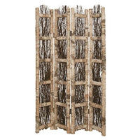 Wooden Foldable Screen with Twig Design 4 Ladder Style Panels, Brown - BM205946