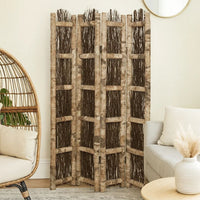 Wooden Foldable Screen with Twig Design 4 Ladder Style Panels, Brown - BM205946