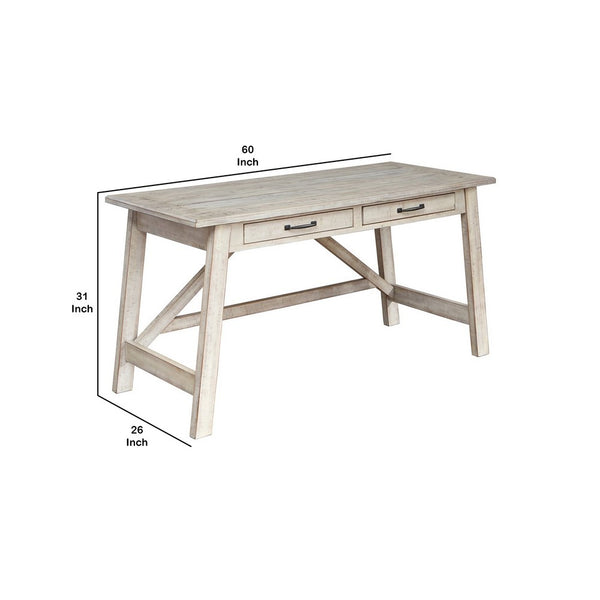 Wooden Office Desk with 2 Drawers and Truss Beam Legs, Antique White - BM206092