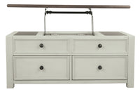 Cocktail Table With Spring Lift Top and Multiple Drawers, Brown and White - BM206155