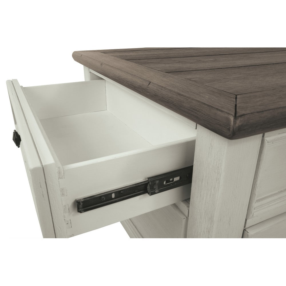 Cocktail Table With Spring Lift Top and Multiple Drawers, Brown and White - BM206155