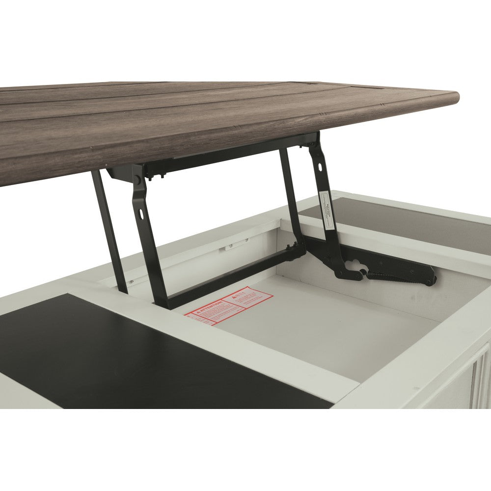 Cocktail Table With Spring Lift Top and Multiple Drawers, Brown and White - BM206155