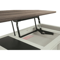 Cocktail Table With Spring Lift Top and Multiple Drawers, Brown and White - BM206155