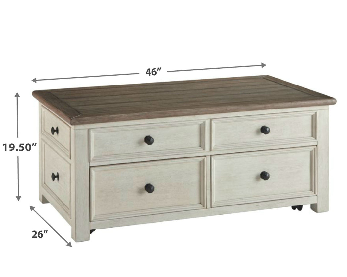 Cocktail Table With Spring Lift Top and Multiple Drawers, Brown and White - BM206155