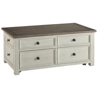 Cocktail Table With Spring Lift Top and Multiple Drawers, Brown and White - BM206155