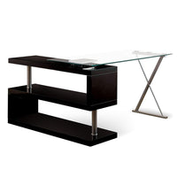 Movable Glass Top Desk with X Shaped Side Panel, Black and Clear - BM206212