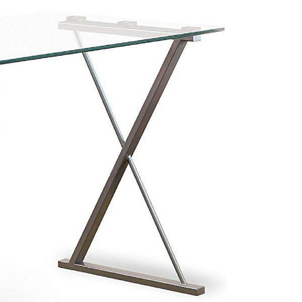 Movable Glass Top Desk with X Shaped Side Panel, Black and Clear - BM206212