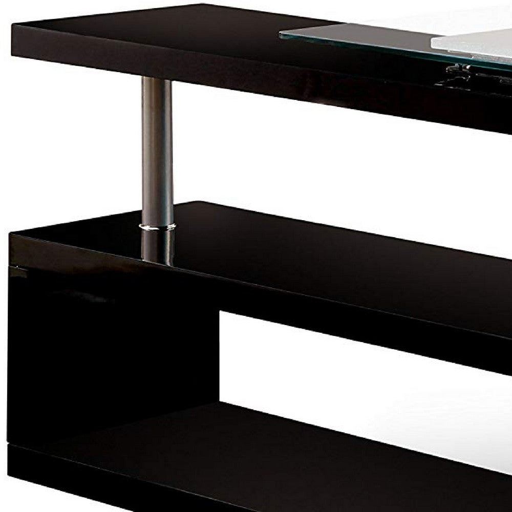 Movable Glass Top Desk with X Shaped Side Panel, Black and Clear - BM206212