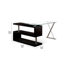 Movable Glass Top Desk with X Shaped Side Panel, Black and Clear - BM206212