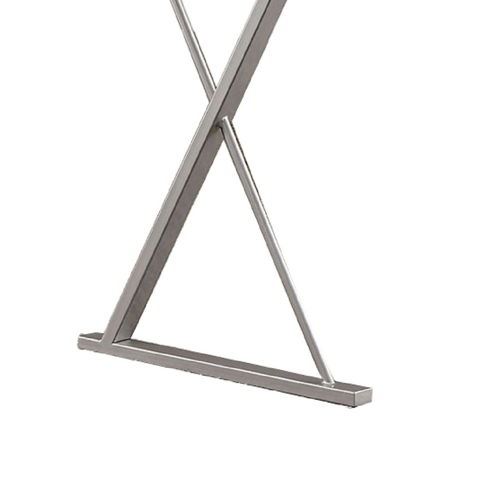 Movable Glass Top Desk with X Shaped Side Panel, White and Clear - BM206214