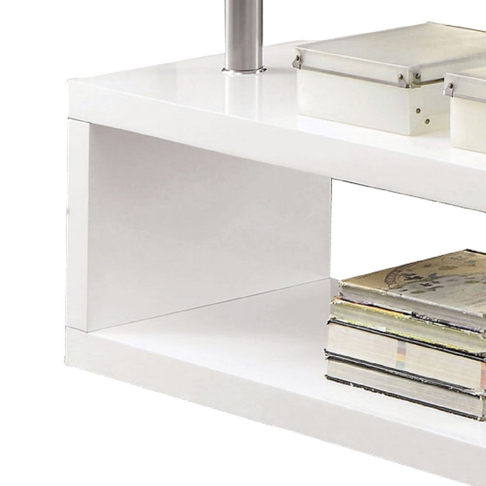 Movable Glass Top Desk with X Shaped Side Panel, White and Clear - BM206214