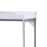 Wooden Computer Desk with 2 Drawers and Metal Frame, White and Silver - BM206236