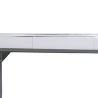 Wooden Computer Desk with 2 Drawers and Metal Frame, White and Silver - BM206236