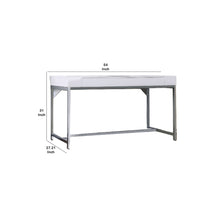 Wooden Computer Desk with 2 Drawers and Metal Frame, White and Silver - BM206236