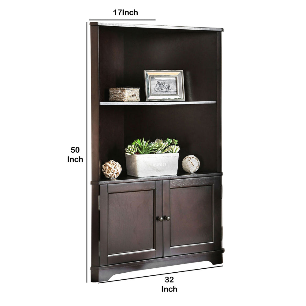 Wooden Bookshelf with 2 Open Compartments and 2 Doors in Walnut Brown - BM206244