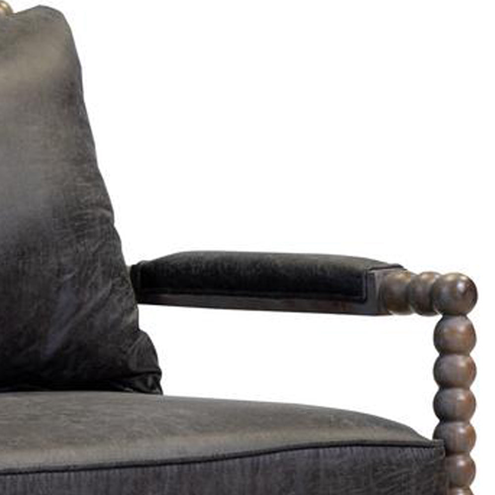 Leatherette Wooden Accent Chair with Beaded Frame in Gray and Brown - BM206248