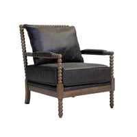Leatherette Wooden Accent Chair with Beaded Frame in Gray and Brown - BM206248