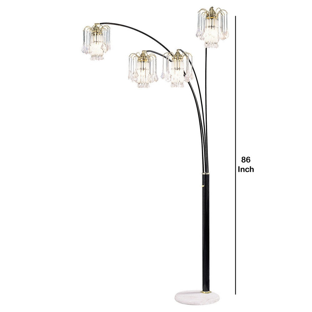 Modern Metal Arch Lamp with 4 Lights and Marble base, Gold and Black - BM206255