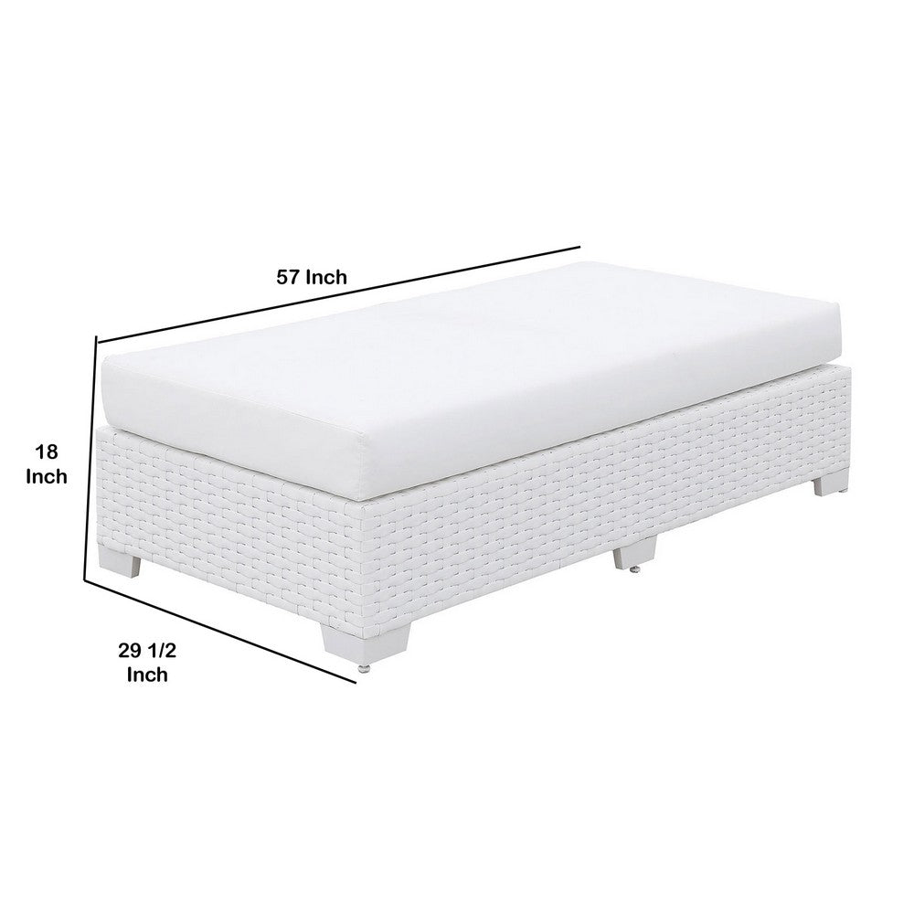Wicker Aluminum Framed Bench with Fabric Cushion Seat, White - BM206265