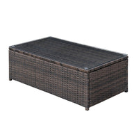 Rectangular Faux Rattan and Aluminum Coffee Table with Glass Top in Brown - BM206283