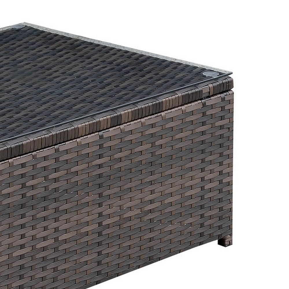 Rectangular Faux Rattan and Aluminum Coffee Table with Glass Top in Brown - BM206283