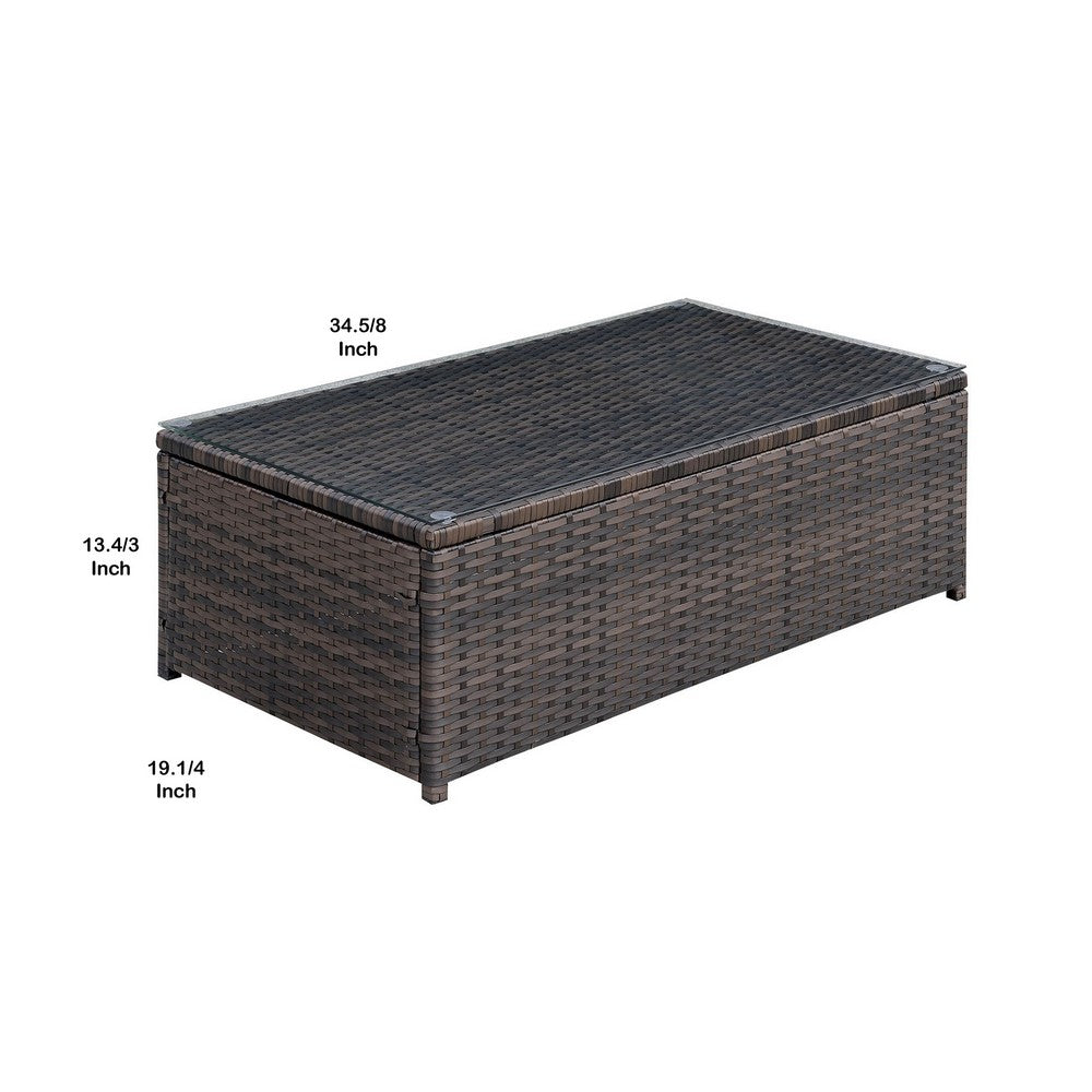 Rectangular Faux Rattan and Aluminum Coffee Table with Glass Top in Brown - BM206283