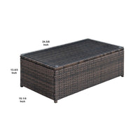 Rectangular Faux Rattan and Aluminum Coffee Table with Glass Top in Brown - BM206283