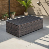 Rectangular Faux Rattan and Aluminum Coffee Table with Glass Top in Brown - BM206283