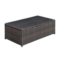 Rectangular Faux Rattan and Aluminum Coffee Table with Glass Top in Brown - BM206283