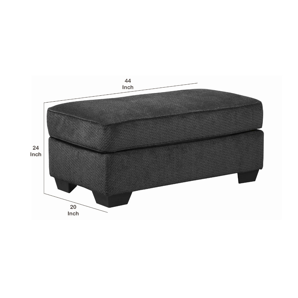 Rectangular Textured Fabric Upholstered Ottoman, Charcoal Gray - BM206318