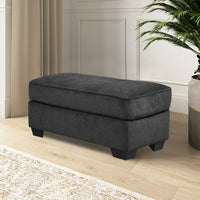 Rectangular Textured Fabric Upholstered Ottoman, Charcoal Gray - BM206318