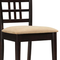 Geometric Wooden Dining Chair with Padded Seat, Set of 2, Brown and Beige - BM206495