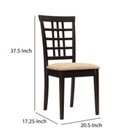 Geometric Wooden Dining Chair with Padded Seat, Set of 2, Brown and Beige - BM206495