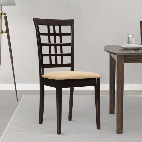 Geometric Wooden Dining Chair with Padded Seat, Set of 2, Brown and Beige - BM206495