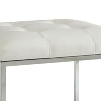 Leatherette Metal Frame Ottoman with Tufted Seating, White and Silver - BM206523