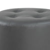 Round Leatherette Swivel Ottoman with Tufted Seat, Gray and Black - BM206528