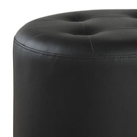 Round Leatherette Swivel Ottoman with Tufted Seat, Black - BM206529