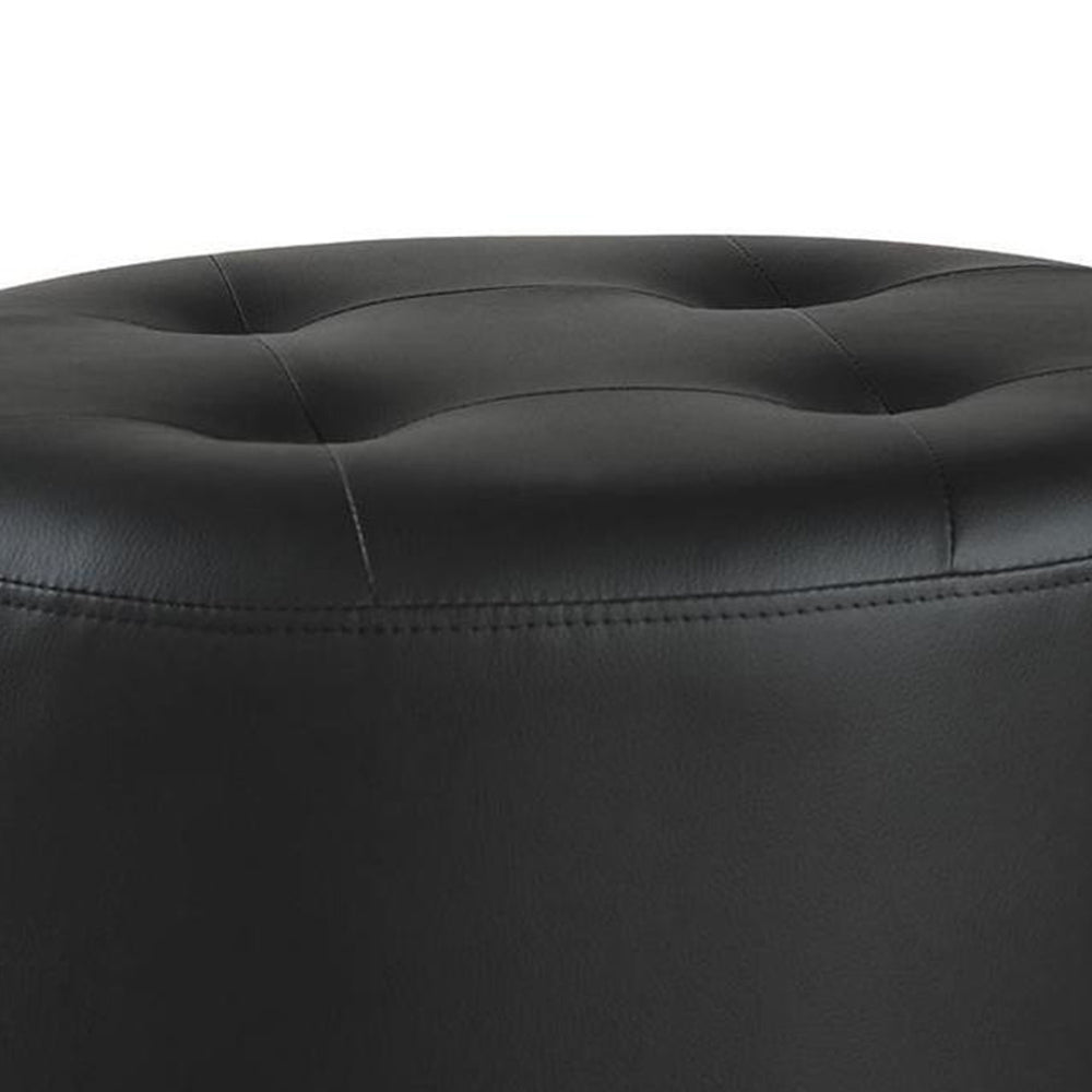 Round Leatherette Swivel Ottoman with Tufted Seat, Black - BM206529