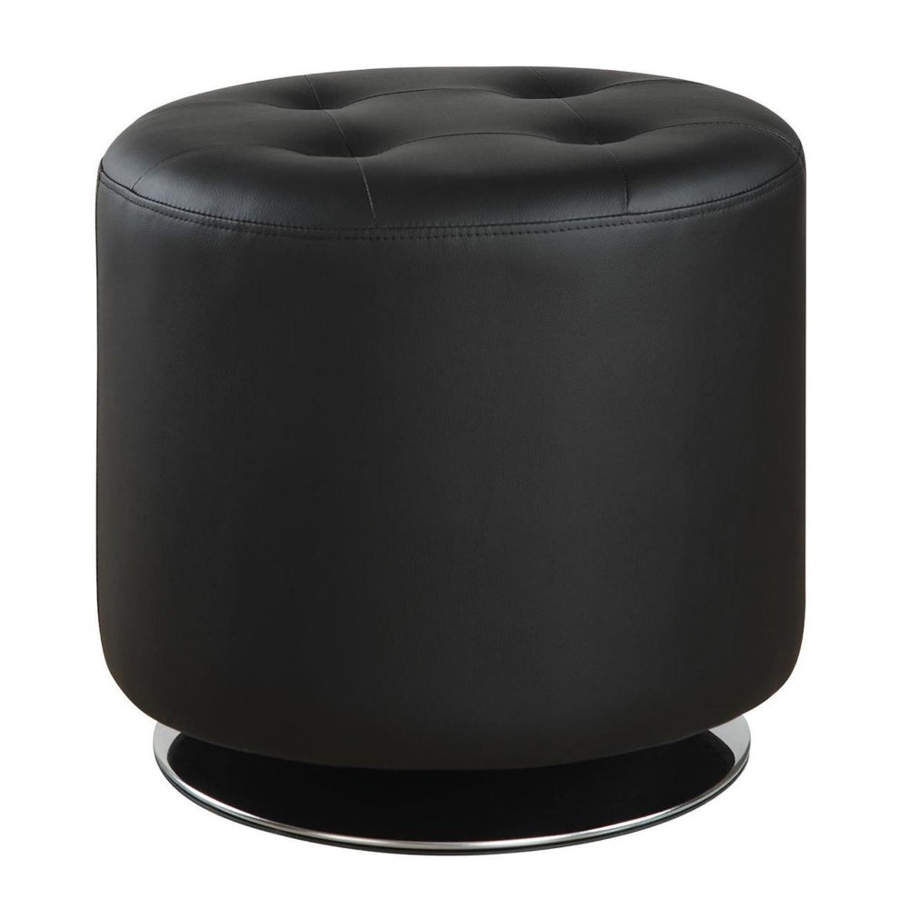 Round Leatherette Swivel Ottoman with Tufted Seat, Black - BM206529