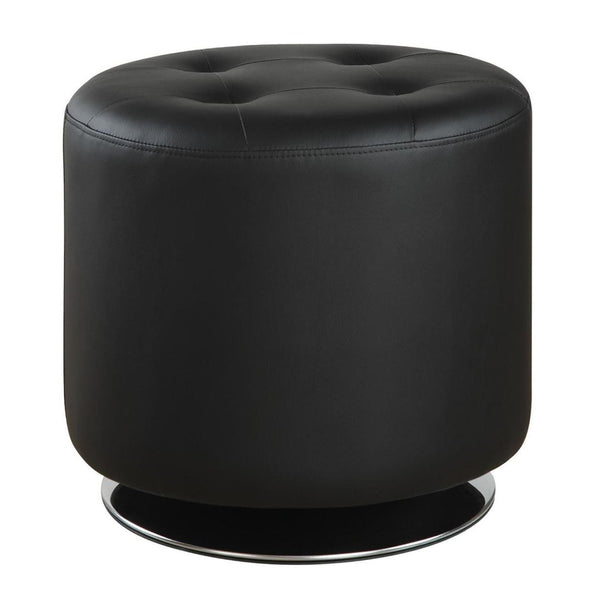 Round Leatherette Swivel Ottoman with Tufted Seat, Black - BM206529
