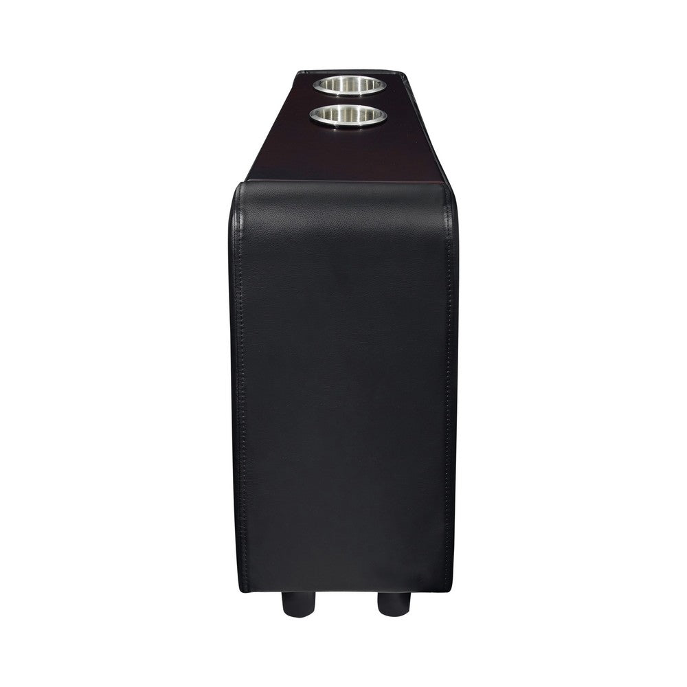 Leatherette Console with 2 Removable Metal Cup Holders, Black and Silver - BM206530