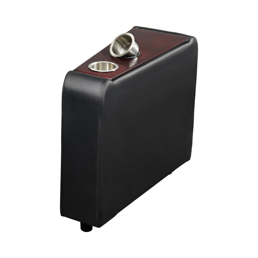 Leatherette Console with 2 Removable Metal Cup Holders, Black and Silver - BM206530