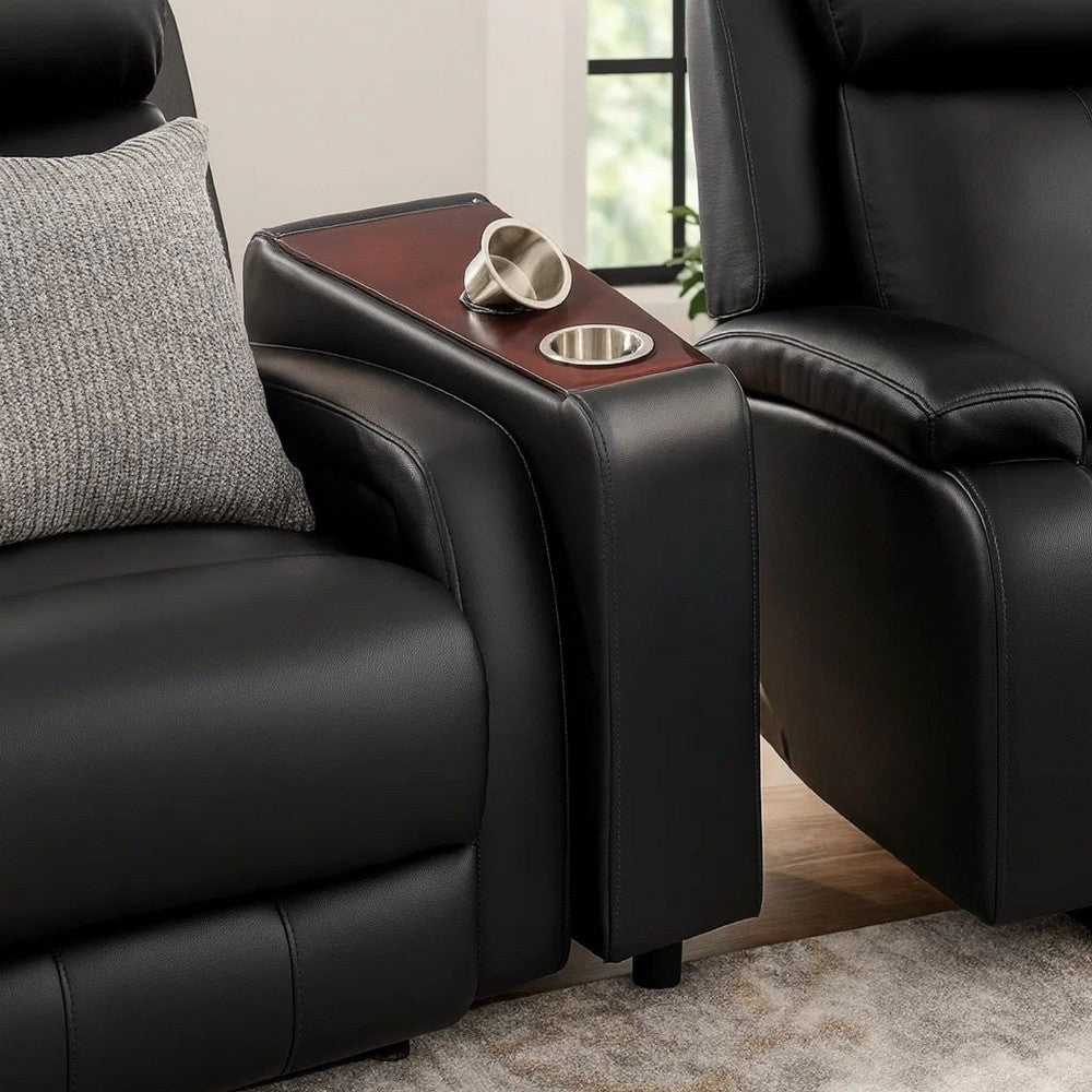 Leatherette Console with 2 Removable Metal Cup Holders, Black and Silver - BM206530