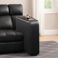 Leatherette Console with 2 Removable Metal Cup Holders, Black and Silver - BM206530