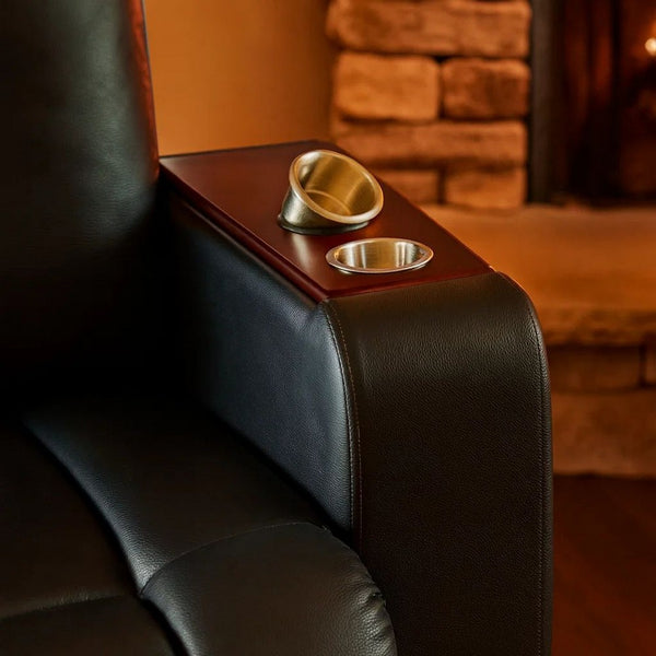 Leatherette Console with 2 Removable Metal Cup Holders, Black and Silver - BM206530